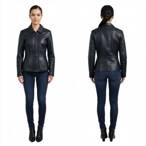 Wilsons Leather Pelle Studio Women Black Genuine Leather Jacket Size S